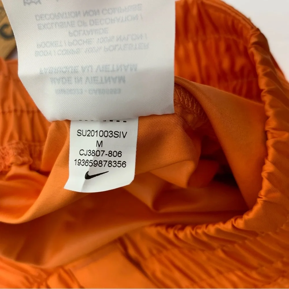 Nike Womens Black Swoosh Polyester Woven Shorts Orange Rip Stop CJ3807806 Size M